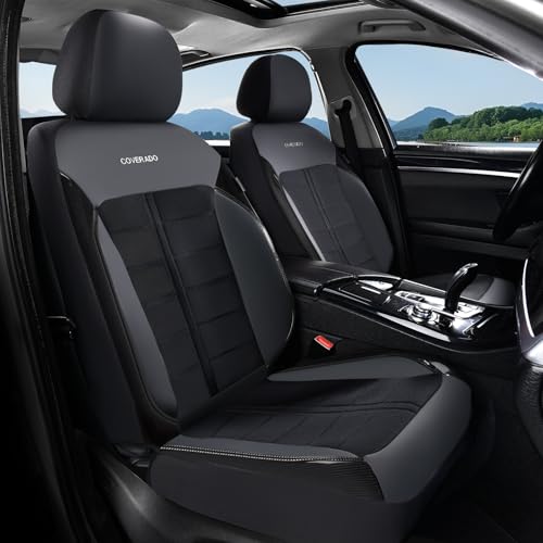 Image of Coverado Seat Cover, Car Seat Cover Front Seats, 3D Air Mesh Breathable Seat Protectors Sports Carbon Fiber Design Airbag Compatible Comfort Universal for Most Cars, Van,Trucks, SUV, Black