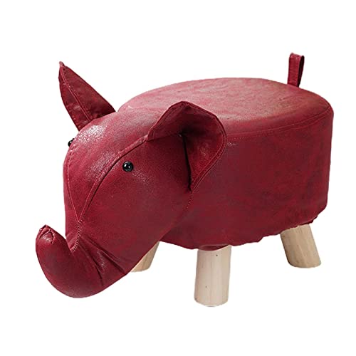 GIZMAC 動物フットスツール、木製脚付きフットレスト、かわいい収納多機能漫画ソファティースツール、寝室プレイルームゲストルーム用用スツール, 赤