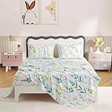 SDY 4PCS Blue Floral Sheets Twin,Soft Floral Bed Sheets for Boys, Girls and Kids,with 1 Fitted Sheet+ 1 Top Flat Sheet + 2 Pillowcases