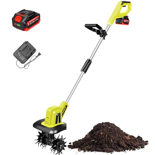 ZephyrGlow Motocultor eléctrico, Binadora de Motor y Cargador cultivador Azada de Suelo Fresa de Suelo para huerto, Yarda, Cultivo del Suelo,TL-04
