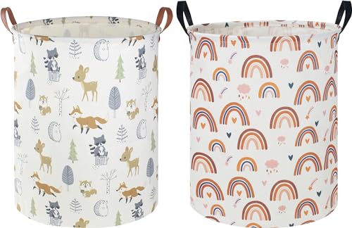 Image of NTAOHAMPER 2 Pack Laundry Basket,Canvas Baby Clothes Hamper,Kids Toys Storage Basket Gift Basket with Handles,Baby Nursery,Room Decor,Bedroom,Bathroom,Playroom