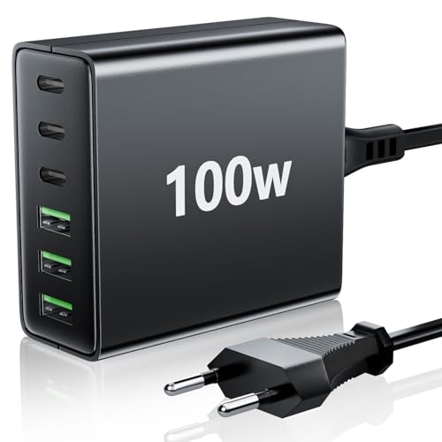 FINIBO USB C Ladegerät Mehrfach: 100W 6-Port Schnellladegerät mit USB-C und A, Tragbarer Wall Charger für ipad and Smartphones