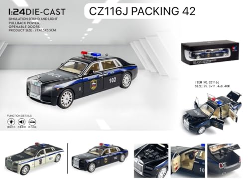 Image of Alokik Enterprise Compatible for 1:24 RR Phantom Police Toy Car Model, Diecast Collectible Pull Back Model Car with Sound and Light, Toy Gift Vehicles for Adults Kids Boys Girls【Black】