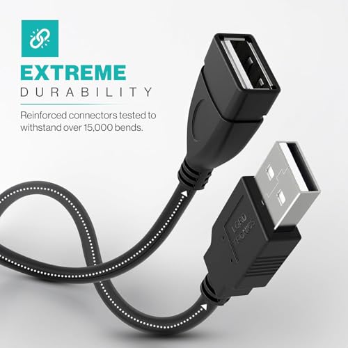 Image of USB Extender, USB 2.0 Extension Cable Male to Female USB Cable High-Speed Data Transfer Compatible with Keyboard, Mouse, Hard Drive, Xbox, Laptop /PC /Mac /Printer, 1.5M (Black)