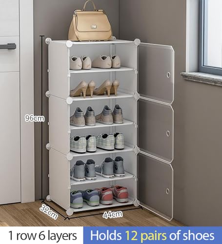 Image of AYSIS Plastic Shoe Rack for Home | 𝟔 𝐒𝐡𝐞𝐥𝐟 DIY Shoe Rack with Door 𝐌𝐚𝐠𝐧𝐞𝐭𝐬 for Home Storage Plastic Box Organizer, Metal Door Frame, Chappal Slipper Sandals Stand (White, 6-Shelf-3-Door)