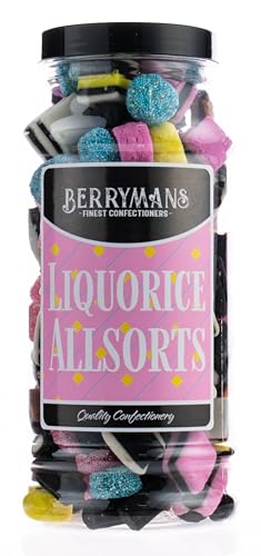 Original Liquorice Allsorts Retro Sweets Gift Jar By Berrymans Sweet Shop - Classic Sweets Traditional Taste.