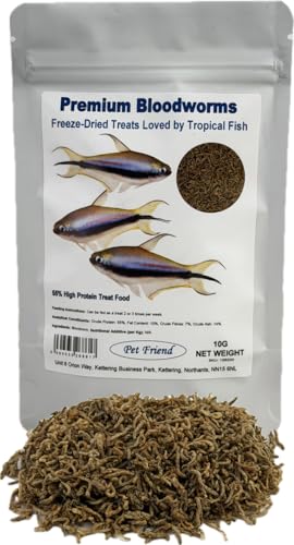 Pet Friend Freeze Dried Bloodworms Fish Food 10g | Premium High-Protein Treat for Indoor Tropical Fish Bettas & Goldfish | Dehydrated Floating Blood Worms