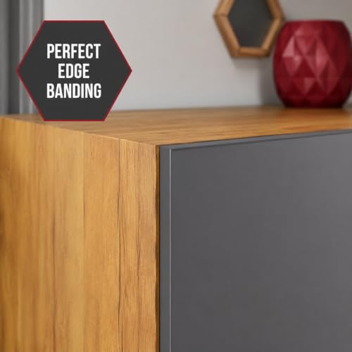 Image of Bniture 2 Door Wardrobe for Bedroom | Almirah for Clothes with 4 Shelves | Spacious Storage Cupboard for Bedroom | Wooden Wardrobe (46D x 80W x 182H CM) | 3 Years Warranty | Giant Wood & Slate Grey