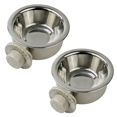 2Pcs Pets Lightweight Stainless Steel Bowl,Removable Stainless Steel Pet Hanging Food Water Feeder Bowl for Puppy Dog Cat Rabbit Ferret Bird Gunea Pigs (Small)