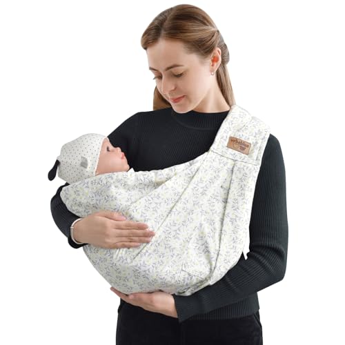 Vrbabies Porte-bébé de nouveau-né, doux et léger avec poches et bandoulière réglable, facile à porter, écharpe avant pour nouveau-né et tout-petit de 0 à 24 mois jusqu'à 18 kg