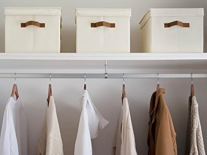 StorageWorks Storage Bins with Lids, Decorative Storage Boxes with Lid and PU Handles, Foldable Storage Baskets for Closet, Shelves, Stackable, Ivory, Jumbo, 3-Pack