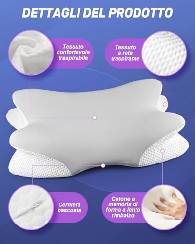 Trongle Cuscino Cervicale Ortopedico, Supporto Ottimale Per Collo E Spalle, Allevia Dolori E Tensioni, Perfetto Per Dormire Laterale, Supino E Prono, Cuscino Anti Russamento - 5