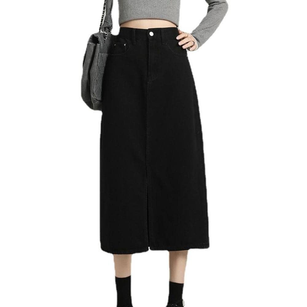 OZEO Gonne da Donna,Gonna Midi Classica da Donna Nera A Vita Alta con Spacco Frontale Gonna di Jeans con Tasca con Zip Sottile Linea Ad A Gonne Lunghe Casual per Ragazze Primavera Autunno,S