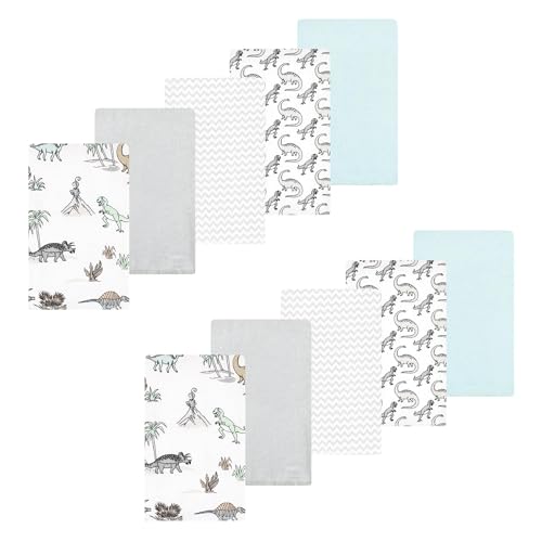 Luvable Friends Hudson Baby Flannel Burp Cloths 10pk, Gray Dinosaur Journey