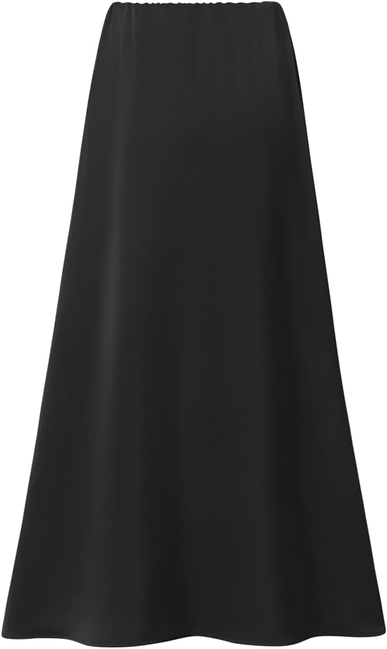 MISSCHEN Women's High Waisted Satin Maxi Skirt - Silky Bias Cut Long A-Line Skirt with Elastic Waist for Wedding Evening - Image 2