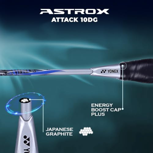 Image of Yonex Astrox Attack 10DG Ultra Strong| Made with Japanese Graphite|Strung Badminton Racquet with Full Cover (80 Grams - 32 Lbs, Silver)