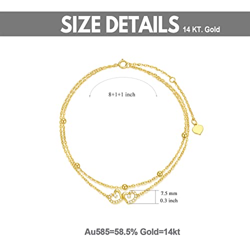14K Gold Heart Anklet For Women Layered Ankle Bracelets With Cubic Zirconia Foot Jewelry For Her, 8''-10'' #TOP4