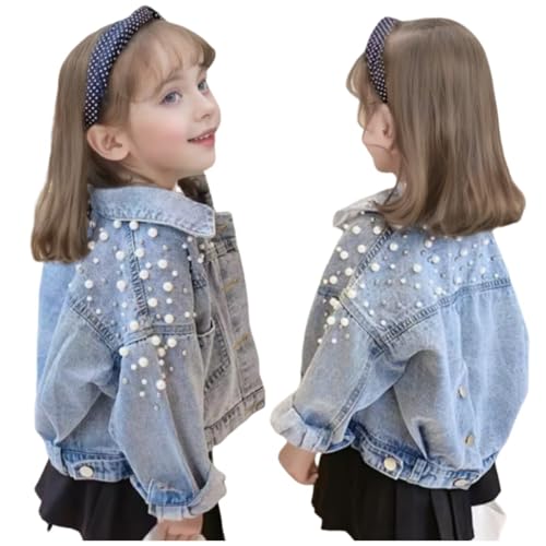 Girls' Classic Pearls Denim Jackets Kids Button Down Jeans Jacket Top Coat Outwear