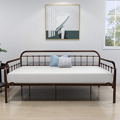 HOMERECOMMEND Metal Daybed Frame Twin Metal Slats Platform Base Box Spring Replacement Bed Sofa for Living Room Guest Room (Twin, Dark Copper)