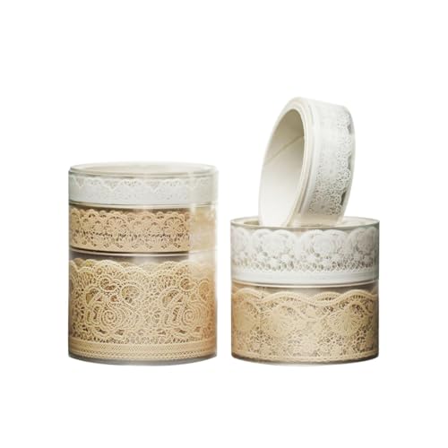 Image of HASTHIP Washi Tapes - 6pcs Vintage Lace Decorative PET Tape Set Multi Size, 8 /12 /18 /25(mm) Width Decorative Tape Washi Tapes Floral for Scrapbooking, Journaling(16.4ft Per Roll)