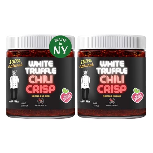 Image of SAUCE UP White Truffle Chili Crisp Sauce - 2 Pack (6oz Each) | Premium Truffle Chili Oil | Crispy, Spicy & Umami Truffle Flavor Bomb | Vegan, Keto, Gluten-Free, Non-GMO | Artisanal Gourmet Hot Truffle Chili Crisp | Handcrafted in NY