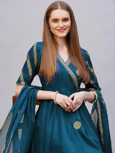 Image of ANNI Designer Rayon Blend Women Kurta Set with Pant & Dupatta