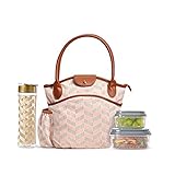Fit & Fresh Sumter Lunch Kit for Women with Coordinating Container Set, 20-oz. Tritan Plastic Water Bottle and Ice Pack, Pink Thin Stripe