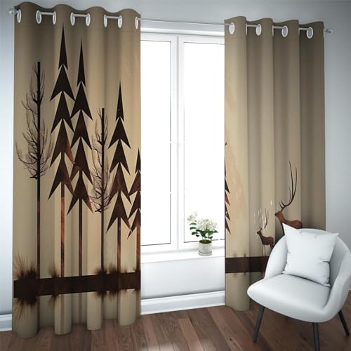 HOBBOY Geometric Curtains Country Farmhouse Window Drapes Simple Style Deers Pattern Darkening Grommet Curtains for Bedroom Living Room 2 Panels 2X W38xL63in