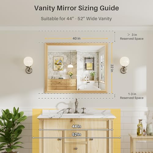 Image of 40x32 Inch Bathroom Mirror for Wall, Anti-Rust Oak Wood Grain Metal Framed Bathroom Mirrors for Over Sink,Rectangler Mirrors for Bathroom Vanity, Farmhouse, Bedroom, Living Room, Entryway Decor