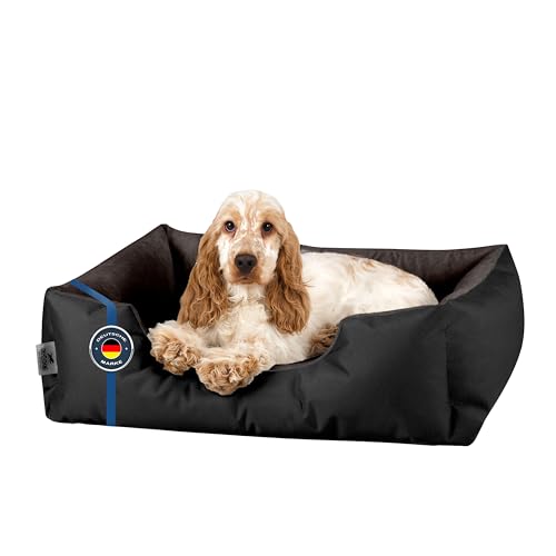 BedDog Hundebett LUPI, Hundekissen mit Abziehbaren Waschbaren Bezug, Hundekorb, Hundesofa, für Kleine Hunde, S, schwarz-braun