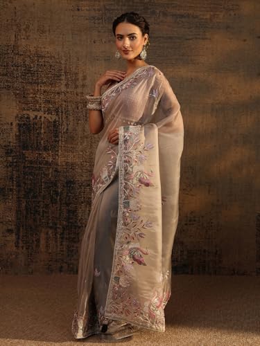 Image of Libas Embroidered Organza Saree With Unstitched Blouse Piece | Ethnic Wear |Wedding Dress | Ocassion Wear