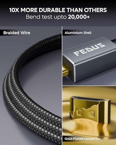 Image of FEDUS 4K Micro HDMI to HDMI Cable 1.5 Meter, Micro HDMI 2.0 Adapter [4K@60Hz, 2K@144Hz 120Hz] 4K 18Gbps HDR, Compatible for Samsung G8, G9, Camera, Rasp Berry Pi 5 4, go pro Hero, Cam Link