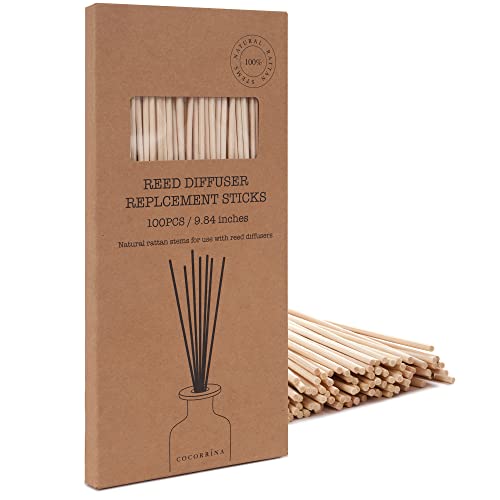 Cocorrína Reed Diffuser Sticks 100 Pcs, 9.84 Inch Diffuser Sticks, Essential Oil Aroma Diffuser Replacements Sticks For Home, Bathroom, Office (Natural Color) #TOP1