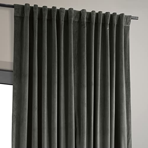 HPD Half Price Drapes Signature Velvet Thermal Blackout Curtains for Living Room 108 Inch Long (1 Panel) Rod Pocket Insulated Blackout Curtains for Bedroom Window Curtains, 100W x 108L, Gunmetal Grey