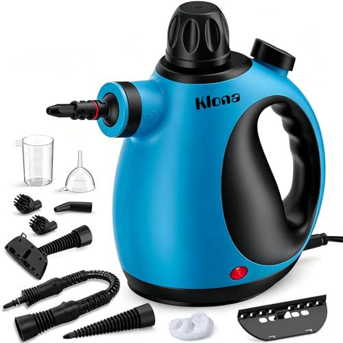 KLONA Limpiador a vapor de mano para el hogar, limpiador a vapor multifuncional con 10 accesorios para alfombras, cortinas, sofás, cocina, baño y mucho más.