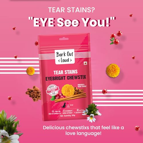 BARK OUT LOUD By Vivaldis - Tear Stains Eyebright Chewstix Stick For All Life Stages Dog | Active Marigold Extract, Rich In Omega Fa For Dog, 100 Gm Dog Treats