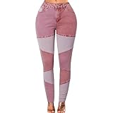 Picture of vanberfia Women Mid Waist Stretchy Patchwork Denim Pants Jeans…, Js9079-7, Small