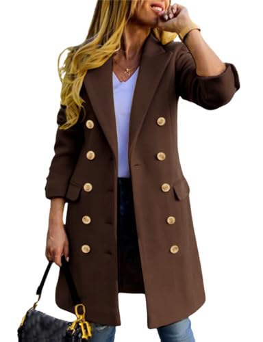 IDEALSANXUN Chocolate Brown Fall Clothes 2025 Winter Coats Long Blazer Jacket Dressy Peacoat Trench Coat, Brown, XL