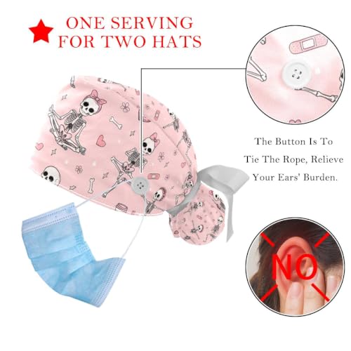 Image of 2 PCS Bouffant Cap with Button Ponytail Pouch Working Cap Sweatband Adjustable Surgical Cap Black and White Cow