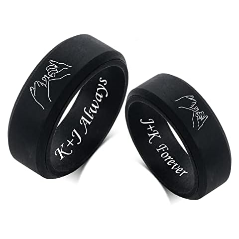 MZZJ Personalized His Hers Pinky Couple Silicone Rings 8MM Black Breathable Rubber Bevel Edges Rings Wedding Band Egagement Rings for Him Her,BFF Friendship Ring for Sister,Graduation Gift Cover
