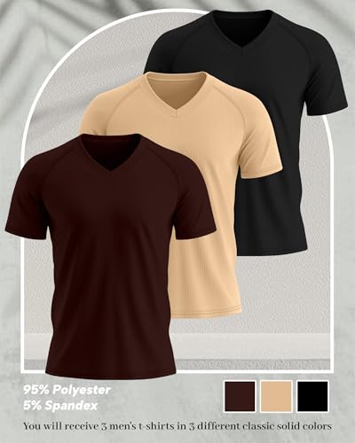 Riyiper 3 Pack Men's Muscle T Shirts Slim Fit Workout Bodybuilding Tees Ribbed Knit Textured V Neck Short Sleeve Tee Shirts2