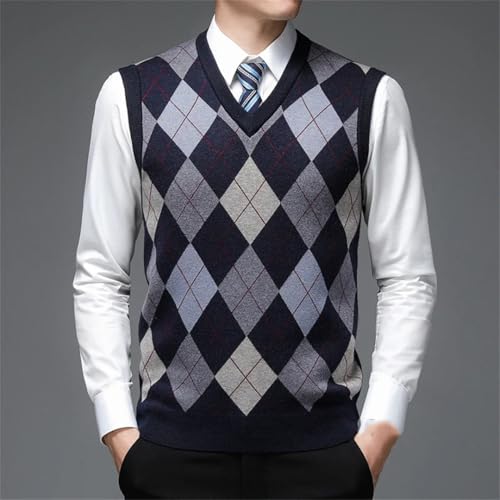 Men’S Autumn Fashion Designer Argyle Pullover, Diamond V-Neck Knit Vest, Sleeveless Casual Sweater4