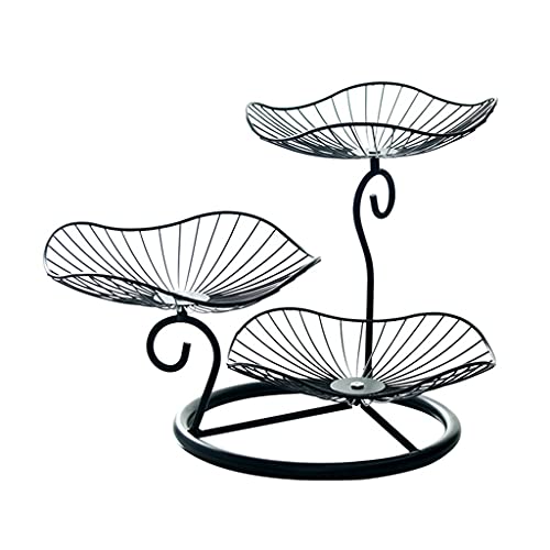 QHYXT Plateau à Fruits Creative Metal Fruit Bowl Plate - 3 Tier Fruit Tray Holder Iron Wrough Fruit Basket Comptoir Fruit Plat Assiette à Fruits décorative (Noir) Cover