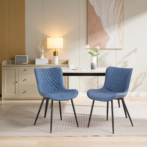 GAOMON Mid Century Modern Upholstered Dining Chairs, 2 Pack Leather Upholstered Dining Chairs, Armless Kitchen Chair with Back & Metal Legs for Dining Room/Reception Waiting Room/Bedroom