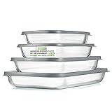 NutriChef fuentes refractarias rectangulares de cristal con tapa, Bandejas de horno apilables para lasaña y cazuela, Para microondas, Lavavajillas, Nevera y congelador, 8 piezas