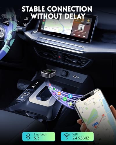 Image of Amzfeel Wireless Carplay Adapter for Apple iPhone, Mini Bluetooth Dongle Convert Factory Wired to Wireless Car Play Plug & Play Auto Connect, Low Latency, GPS for iOS 10+ & Cars 2015+ (Brushed Gery)