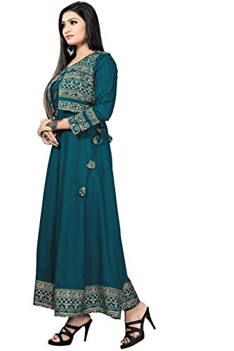 Image of HAPPY DESIGN Women Self Design Anarkali Rayon Kurti