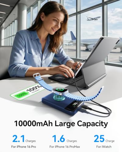 Image of for Magsafe Portable Charger, 10000mAh 22.5W Power Bank for iPhone 17 /16 /15 /14 /13 /12, Travel Essentials Wireless Magnetic Battery Pack Fast Charging for Apple Watch Ultra /11 /10 /9 /8 /7 /6 /SE,Navy