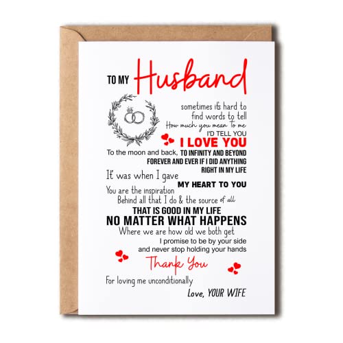 KrysDesigns To My Husband I Love You Card - Romantic Birthday Card for Him - 5 x 7 inches