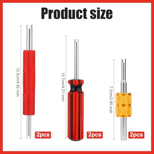 Image of PEUTIER 6pcs Valve Stem Remover Tool Kit, Tire Valve Stem Remover Tool Kit A /C HVAC Air Conditioner Valve Stem Puller Core Remover Tool Single and Dual Heads Valve Core Remover Tool (Gold)